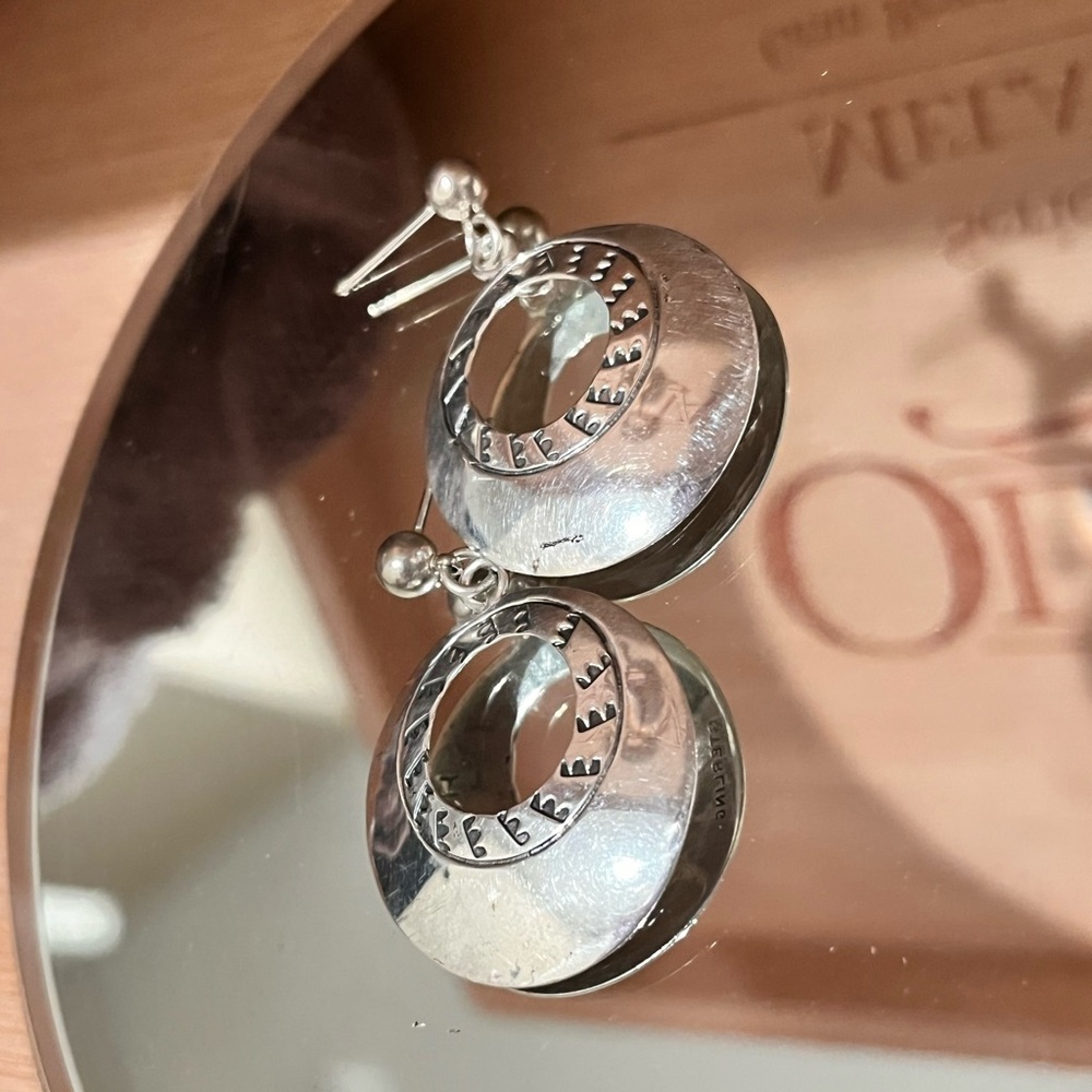 Vintage Solid Sterling Silver Circular Post Earri… - image 3